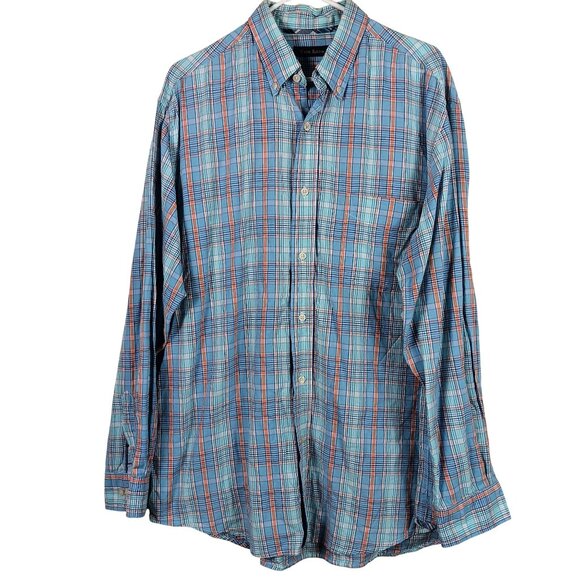 Club Room Plaid Button-Down Shirt Mens XL Blue 100% Cotton Lightweight - Picture 1 of 6